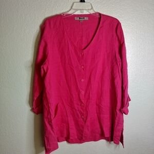 FLAX lagenlook oversized v neck button down blouse sz S